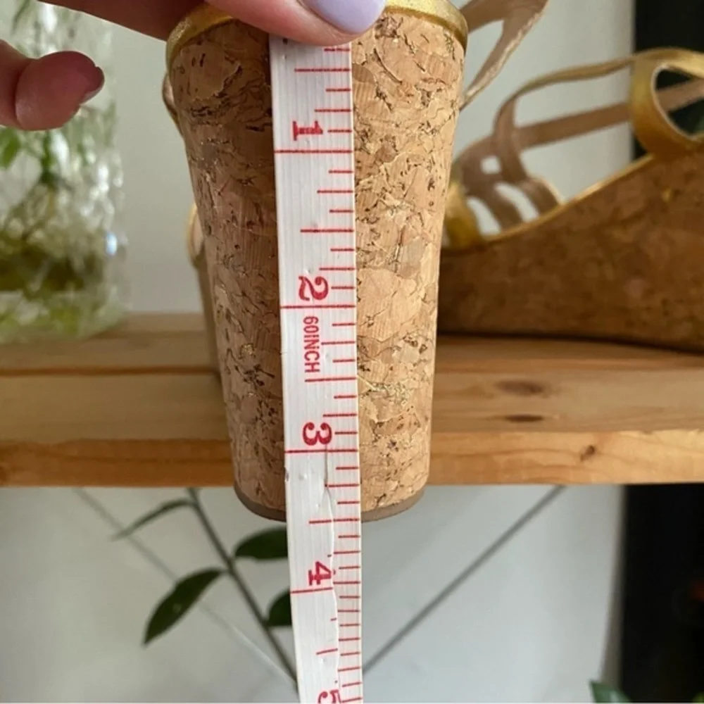 Kate Spade Gold Leather Cork Wedge Platform Sandals 9.5